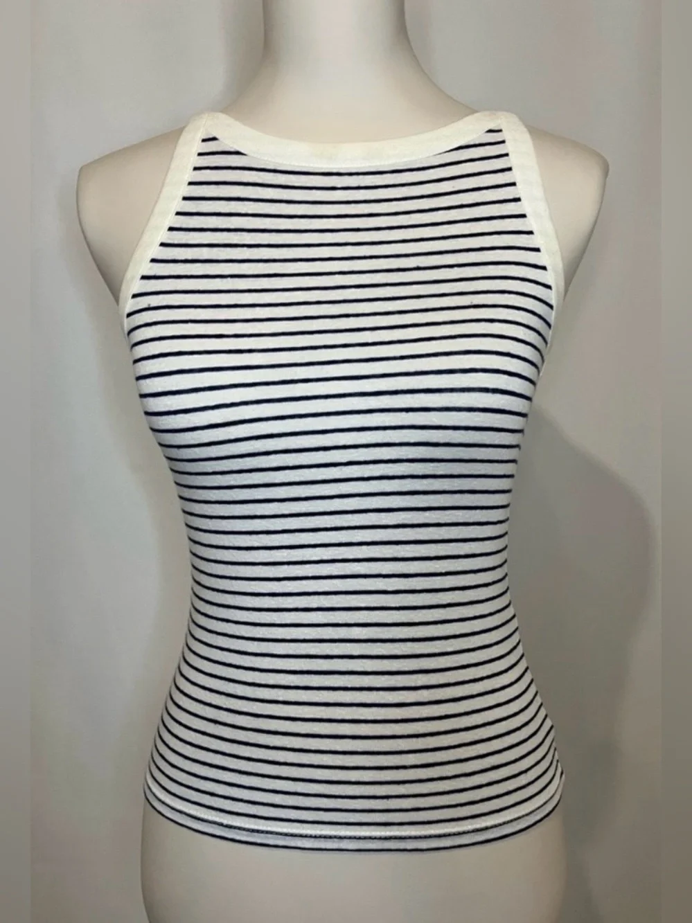 J.Crew High-neck tank top in striped stretch linen blend